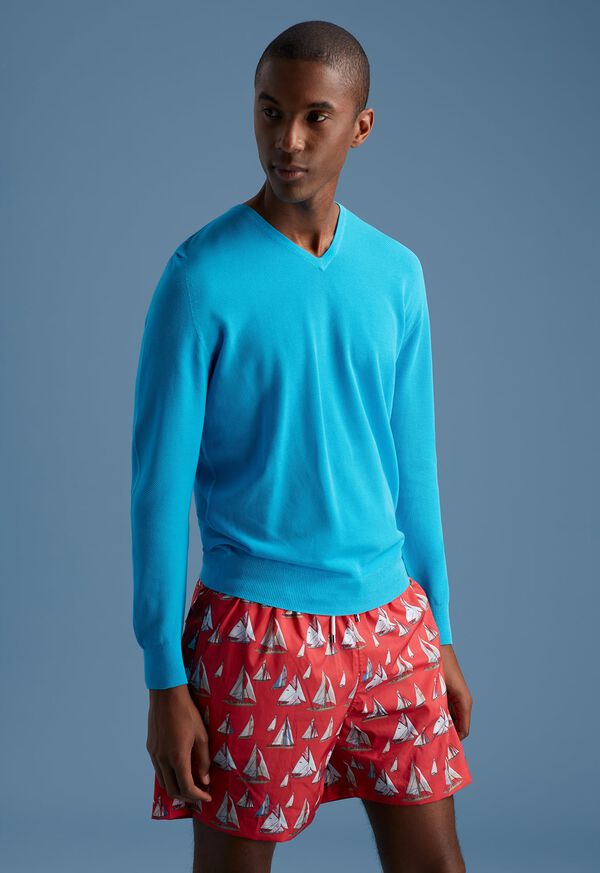 Paul Stuart Turquoise Pique Pullover & Swim Shorts Look , image 1